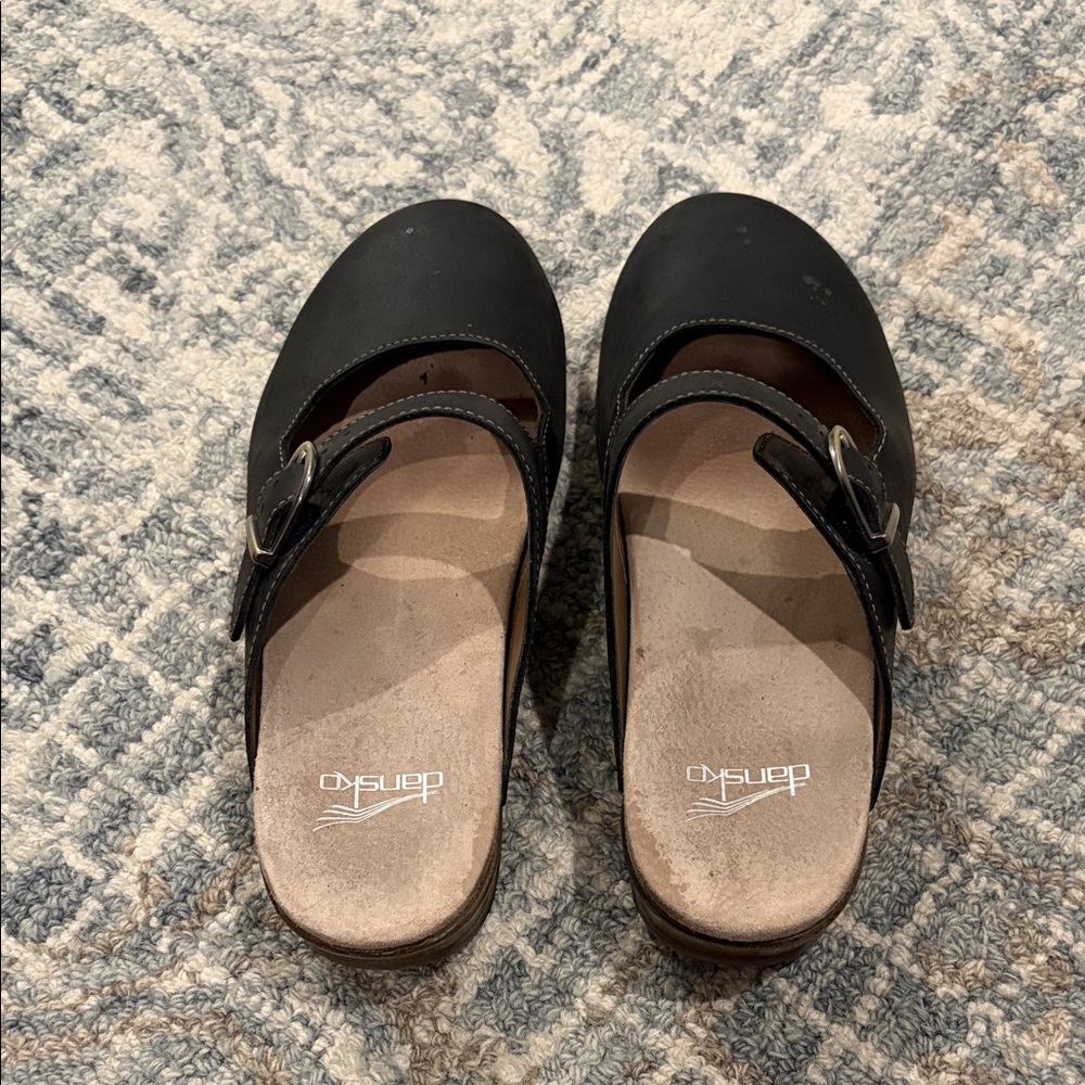 Dansko Black Leather Mary Jane Slip-On Clogs - Picture 3 of 6